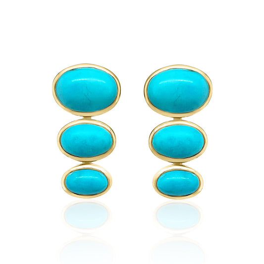 3 Stone Oval Stud Earrings